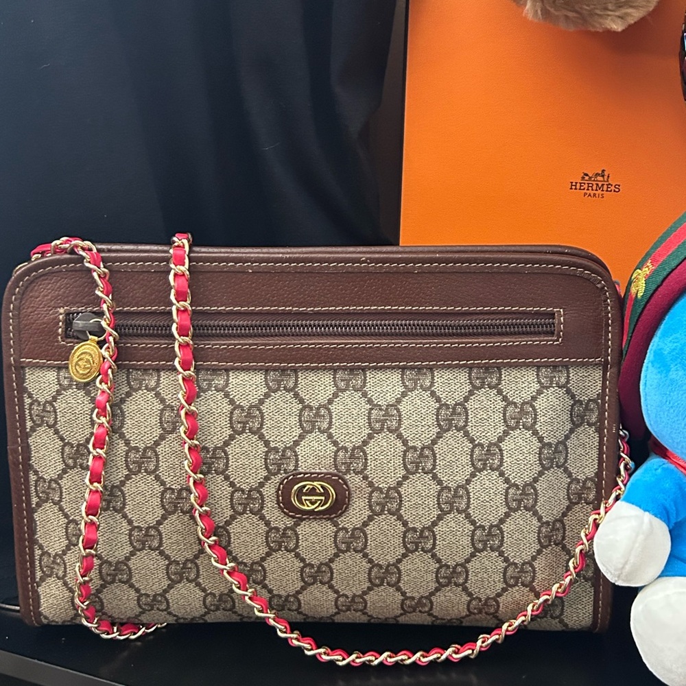Vintage Coated Canvas Gucci Monogram with Off Brand Red Chain Strap